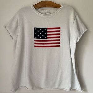 American Flag Sweater Women's 1X Knit Top Short Sleeve